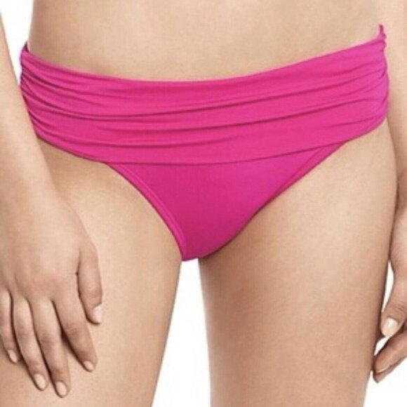 RALPH LAUREN Womens Fold-Over Wide-Band Bikini Swim‎ Bottom Dragon Fruit Size 12 - Picture 1 of 9